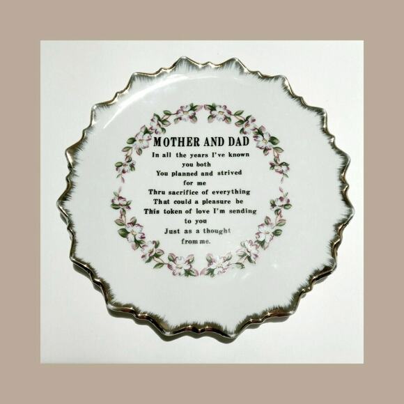 Tribute to Mother Dad Floral Plate Wall Hanging 7" VTG Retro Parent Gift Poem - Picture 16 of 16